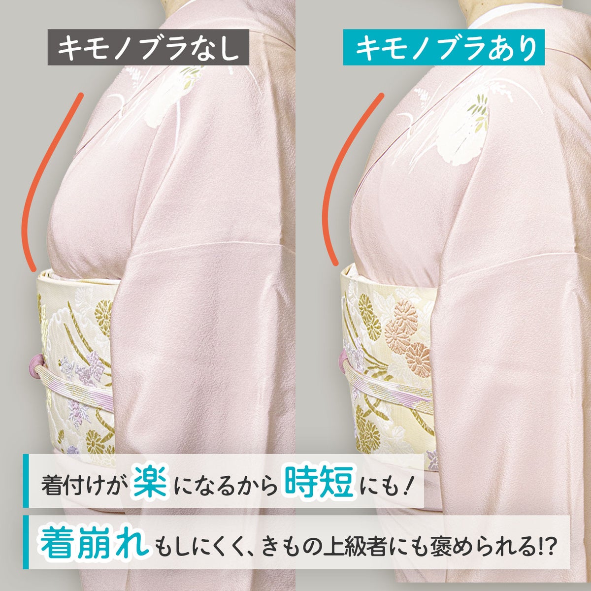 胸を潰した着姿と、寄せて上げて鳩胸にした着姿の比較