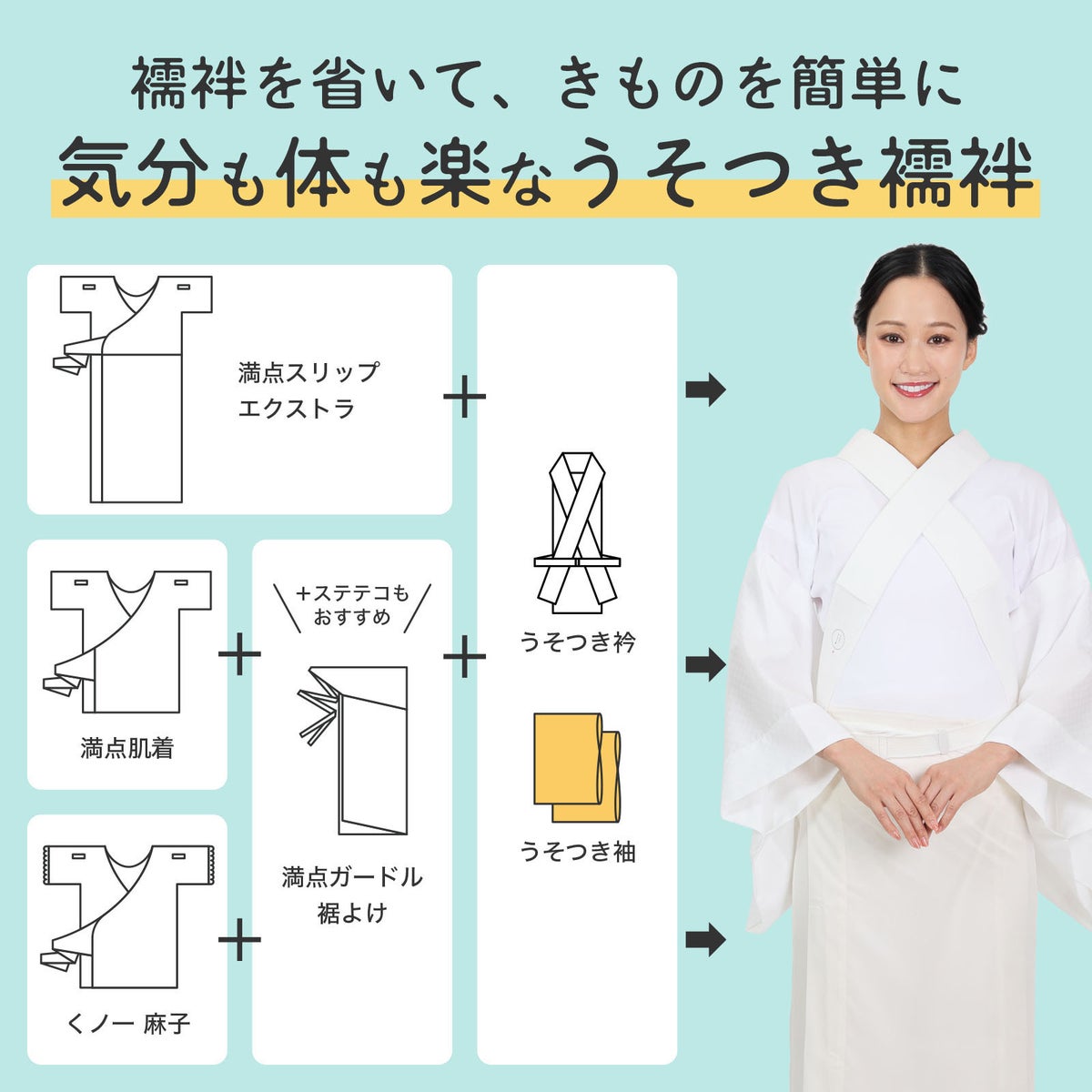 うそつき袖高級ポリエステル_うそつき襦袢セット